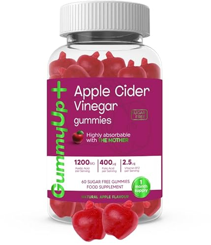 Sugar-Free Apple Cider Vinegar Gummies with The Mother – 1200mg ACV, Folic Acid & B12 for Energy & Wellness – 60 Natural Apple Flavoured Gummies – Delicious, Healthy, & Easy to Take!