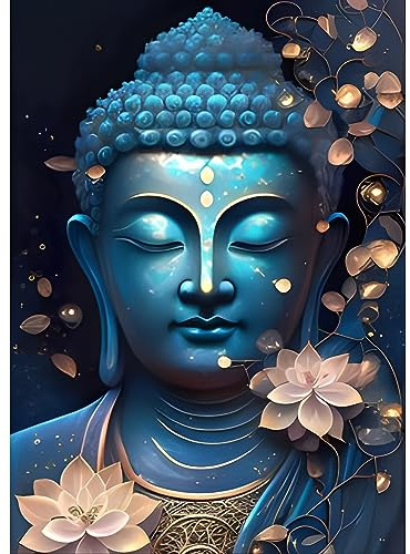 DPHERO DIY Buddha Diamant Painting Bilder für Erwachsene Kinder,5D Buddhismus Diamond Painting Set,DIY Strass Bilder Fantasie Diamant Kunst Kits,Runde Steine Diamant Painting Zuhause Dekor 30x40cm