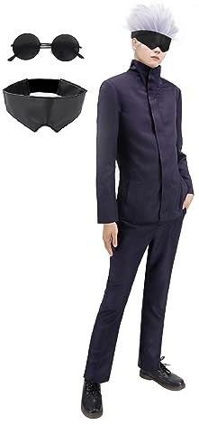 C-ZOFEK Herren-Kostüm, US-Größe, Anime, Cosplay-Kostüm, Uniform, Anime-Jacke, Hose mit Augenbinde, Brille (groß)