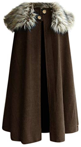 Herren Fellkragen Umhang Mittelalter Gothic Vintage Poncho Cape Pelzkragen Winter Warm Lange Cardigan Mantel Halloween Cosplay Kostüm Faschingskostüme Männer Outwear Winterjacke Trenchcoat