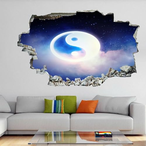 3D Wandtattoo I Wandbild Yin Und Yang Wandaufkleber I Wandsticker Durchbruch Sternenklarer Himmel Poster Fensterblick I Wand Deko Aufkleber für Wohnzimmer Schlafzimmer Küche Türaufkleber 67x45cm