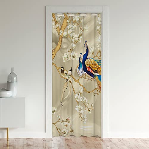 Paon mâle Rideau de Porte 106x203cm Rideaux Interieur Salon Chambre Animaux Décoration Rideaux Exterieur d'entrée Paon mâle Feathers Rideau Occultant pour Chambre à Coucher