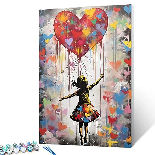 Tucocoo Love Balloon Peinture par numéro pour adultes, kit de peinture à l'huile numérique sur toile avec pinceaux et pigments acryliques, œuvre d'art de rue de Banksy Little Girl pour décoration