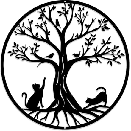 Luccyle Arbre de vie en métal Décoration,Art Mural en Métal,Art de l'arbre de Vie,Décorations intérieures et extérieures pour la Chambre à Coucher (Cat 50cm)