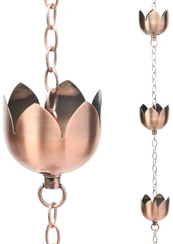 taman Set di Catene per la Pioggia, 1,6 m, Catena per grondaie, in Rame, per sostituire grondaie, deviare l'acqua, 8 Tazze, Oro Rosa