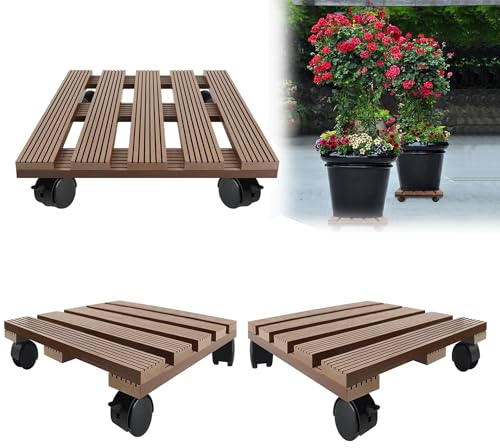 Valman WPC Pflanzenroller, Rollbretter mit 2 Feststellern für Pflanzen, Rollbrett Pflanzen 100 kg Tragkraft, für Außenbereich und Innenbereich,40×40cm,3-Pack