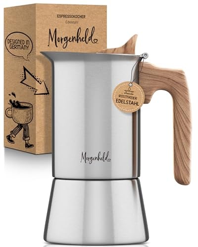 Morgenheld Premium Espressokocher aus Edelstahl gross 6 Tassen 300 ml Mokkakanne Espressokanne induktionsgeeignet Espressomaker 300ml Induktion Espressomaschine Mokkakocher Induktionsherd Gasherd
