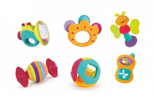 Moni Babyrassel-Set Rock 939A 6-teilig Greifling Handy Ball Schmetterling Bonbon bunt