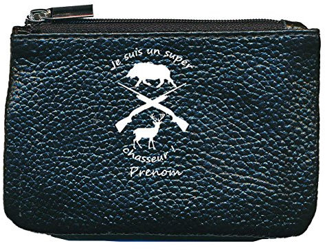 Petit Porte Monnaie en Cuir Porte cles Noir Super Chasseur personnalise avec prenom