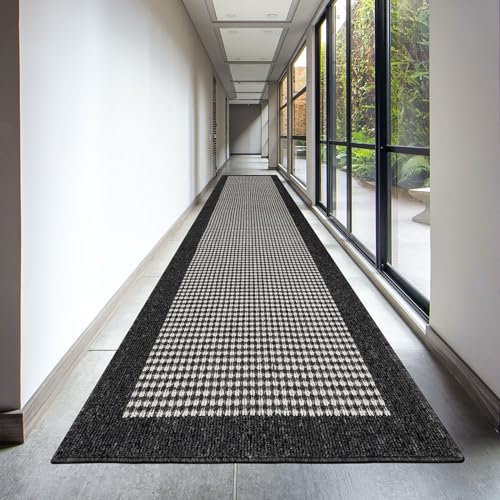 Ileading Hallway Runner Rug 2.6'x12' Heavy-Duty Durable Entryway Floor Mat with Non Slip Rubber Backing for Busy Traffic Extended Indoor Doormat Machine Washable Black Kitchen Throw Rug for Corridor