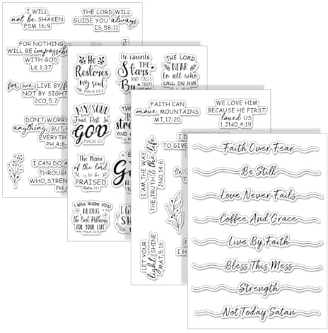 Whaline 4 Blatt Bibelvers Wörter Klare Stempel Christlicher Gott Jesus Silikon Transparente Bordüre für DIY Handwerk Kartenherstellung Scrapbooking Prägung Album Dekor