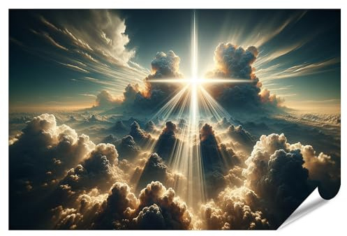 islandburner XXL Bild Poster Ruhige Jesus Christus Figur traditionell Kreuz Sonnenstrahl-Durchbruch Premium Bilder Fotodruck