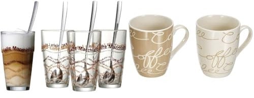 Ritzenhoff & Breker Latte Macchiato Gläser-Set, 4 Stück & Kaffeebecher-Set Cornello, 2-teilig, Creme, 300 ml, 2 Stück (1er Pack)