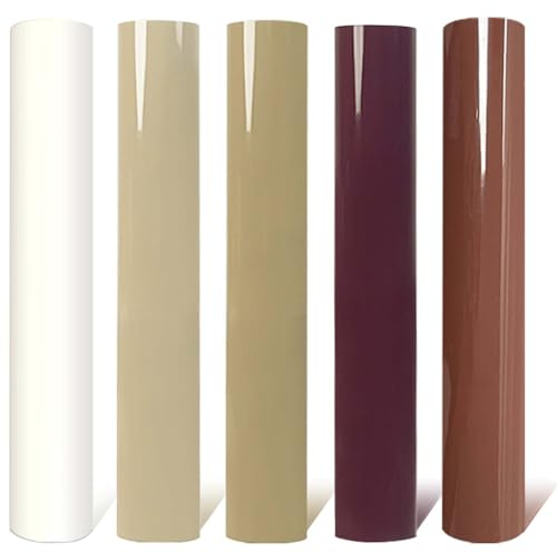 5PCS Plotterfolie Textil Vinyl, 30 × 25cm 3D Schaumstoff Flockfolie für Plotter Textil Vinylfolie Transferpapier zum Aufbügeln Plotter für DIY T-Shirt Handwerk Leder(Weiß,Khaki,Beige,Kaffee,Braun)