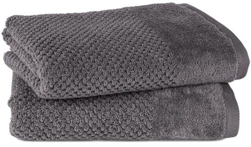 Pure Label 2-TLG. Handtücher Set mit Aufhängeschlaufen aus 100% Baumwolle, saugstark, weich und Oeko-TEX Zertifiziert - 2er Pack Handtücher 50x100 cm aus feinster Baumwolle, Anthrazit - Grau