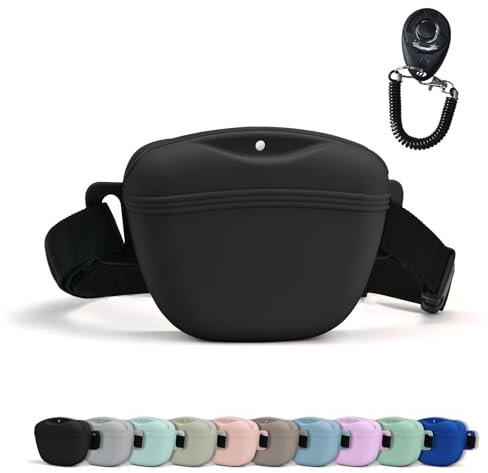 AUDWUD Upgraded Version of Silicone Treat Bag,Thicker and Stronger,Tighter Sealing;Comes with a Belt for Convenient Wearing;also Includes a Training Clicker for Easy Dog Training
