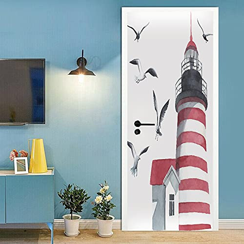 3D Türaufkleber Leuchtturm Türtapete Wandbild Selbstklebend PVC Wasserdicht Abnehmbar Türfolie TürPoster Fototapete Wohnzimmer Schlafzimmer küche bad büro Dekoration B90 x H200cm