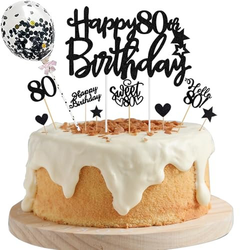 ALEGRE Tortendeko 80 Geburtstag Mann Frau,10 Stück Cake Topper 80 Geburtstag,Glitzer Sweet 18 Deko Torten,Schwarz Kuchendeko Happy 80th Birthday Torten Topper 80 Jahre