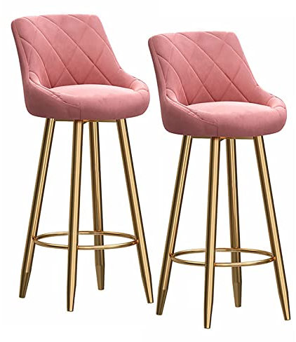 Rose Velvet Bar Stool Set of 2 with Backrest and Gold Footrest - Stylish Counter Height Seating for Kitchen Island - 65cm Upholstered Comfort