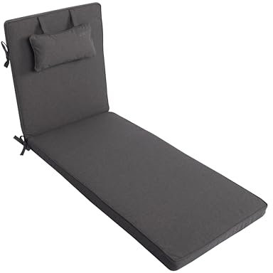 LILENO HOME Sonnenliege Auflage mit Kopfkissen [1er Set - Rollliege] in Anthrazit - Gartenliegen Auflage perfekt für Strandliege - Auflage für Gartenliege MAR