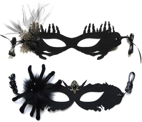 Regerly Halloween Maske Damen, 2 Stück Halbmaske Venezianische Maskerade Maske Schwarz Sexy Augenmaske Spinnen Verkleidung für Karneval Maskenball Party