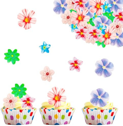 ENLACE Essbare Blumen für Torte,32 Stück Essbare Blüten Cupcake Topper,Tortendeko Blumen Essbar,Kuchen Deko Blumen,Esspapier Blumen Tortendeko Geburtstag,Muffin Deko Essbar für Hochzeit Taufe