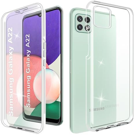WeiCase Coque pour Samsung Galaxy A22 5G, Transparent Housse avec Protection écran, 360 Degrés Double Protection Antichoc Coque Silicone Intégrale Etui pour Galaxy A22 5G, Transparente