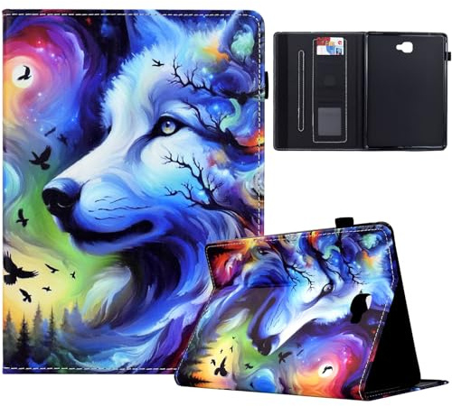 TEDTIKJT Hülle für Samsung Galaxy Tab S6 10.5 2019 Cover SM-T860 T865 Tablet Schutzhülle PU Leder Flip Cover mit Kartenschlitz Multi-Winkel Ständer für Samsung Galaxy Tab S6 Cover,Wolf