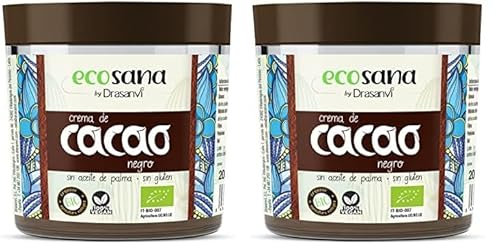 Drasanvi ECOSANA CREMA DE CACAO NEGRO CERTIFICADO BIO by - Ingredientes de procedencia ecológica - SIN aceite de palma - VEGANO - SIN GLUTEN - 200g (Paquete de 2)