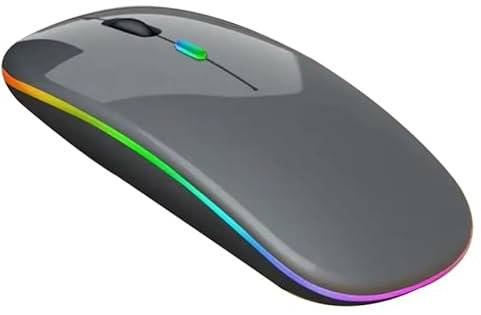 Rechargeable Wireless Mouse, 2.4G & Bluetooth Mouse for Laptop Slim Silent Mice Ergonomic Cordless Design with USB & 1600 DPI Compatible with Macbook iPad PC Computer Notebook Laptop (Grey)