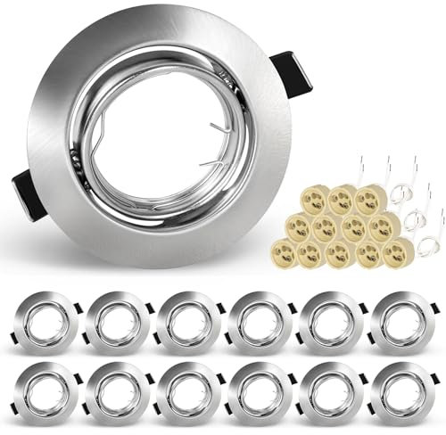 KEJIYILT GU10 Einbaustrahler 12er Set – Schwenkbare LED Spots 230V, Edelstahl gebürstet Einbauspots, Runde Deckenspots inkl. Fassung für GU10 LED oder Halogen