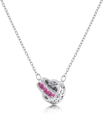 Linawe Collane da donna con catena in acciaio inossidabile, collana in argento con ciondolo in pietra preziosa rosa, gioielli in argento con pietra portafortuna, gioielli in cristallo alla moda