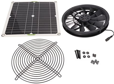 TIKATARER Ventilador Solar, Accesorios de Invernadero con Panel Solar, Ventilador, Cubierta del, 4 Tornillo, 4 Tuercas, Junta y 8 Anillo de Goma de 100W 2A Kit de de Paneles Solares Accesorios de
