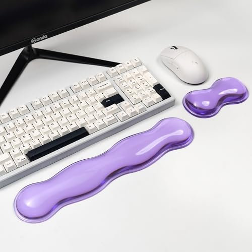 Ergonomic Silicone Gel Keyboard and Mouse Wrist Rest Set – Clear Wrist Rest for Keyboard 60%/68%/75%, Comfort & Support for Typing and Gaming(Purple, Short+Long)