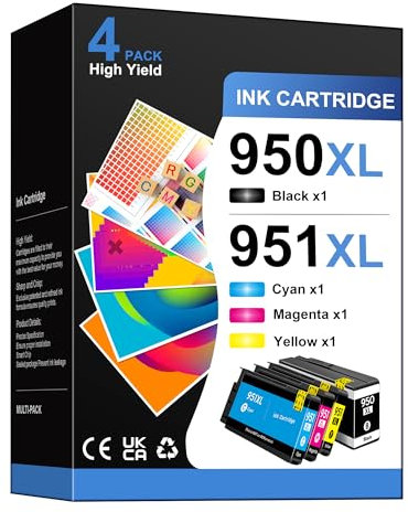 Glliter 950XL 951XL Druckerpatronen Multipack Tintenpatronen Kompatible für hp 951xl Multipack für HP Officejet Pro 8600 Patronen Officejet Pro 8610 8100 8615(1 Schwarz, 1 Cyan, 1 Magenta, 1 Gelb)