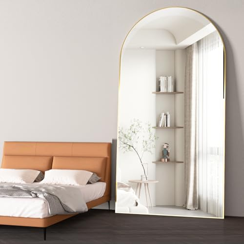 NEUWEABY Spiegel in Voller Länge 198x96 cm Gewölbter Spiegel Ganzkörper Gold Stehend Bodenspiegel mit Ständer Hängend oder an die Wand gelehnt für Schlafzimmer Eingang, Wohnzimmer