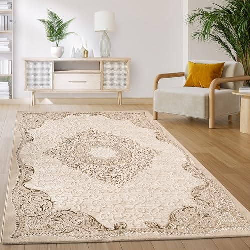 Paco Home Teppich Wohnzimmer Schlafzimmer Kurzflor Vintage Orientalisch Abstraktes Muster Modern Beige, Grösse:240x340 cm