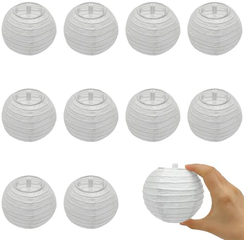 Niuhong 10 Pcs 4in Mini Runde Laterne Lampions Stofflaterne Kleine Laternen Zimmer Dekoration Hängend Laterne Garten Balkon Deko Innen Und Außen Party Geburtstag Hochzeit Taufe (Weiß 4in)