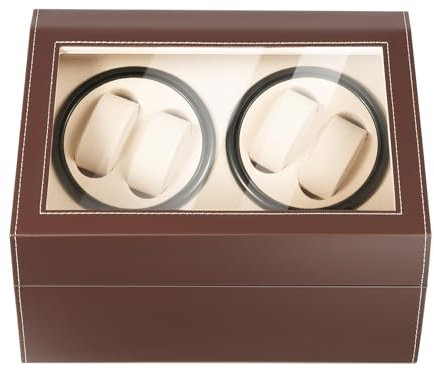 Zalydala Cargador de reloj, especial para relojes automáticos, con 4 placas giratorias y 6 compartimentos, cuerda automática para relojes mecánicos, motor bidireccional, carcasa de MDF marrón con