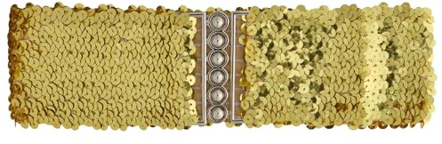 Ro Rox Sequin Stretch Belt - Sparkly Elastic Waist Belt for Dresses & Outfits, Gold, L-XL