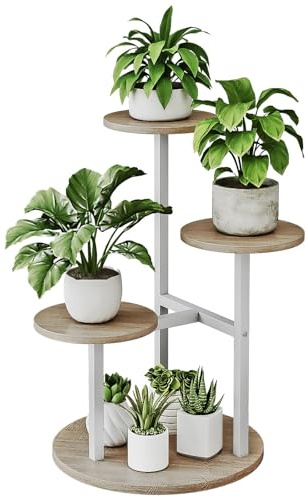 Dazioter 4 Tier Plant Stand Indoor Corner Metal Flower Stand for Multiple Plants Round Plant Holders for Patio Garden Balcony Bedroom Living Room White (White+Sonoma Oa, 4 Tier)