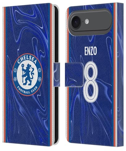 Head Case Designs Offizielle Chelsea Football Club Enzo Fernández 2024/25 Spieler Home Kit Leder-Wallet-Hülle Kompatibel mit Apple iPhone 17 Air