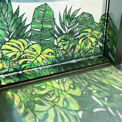 ChicSkin Original handgezeichnet fensterbilder,Tropisches Blatt 43X138CM | Fenstersticker,Kollisionsvermeidung fensteraufkleber vogelschutz, Wohnzimmer schlafzimmer küche Büro Fensterdekoration