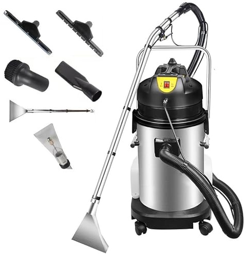 Commercial Carpet Steam Cleaner - 40L Extractor Vacuum with Separate Clean and Waste Water Tanks, Portable Suction Hose, 6 Tools and Wheels for Hotels and Dry Cleaners
