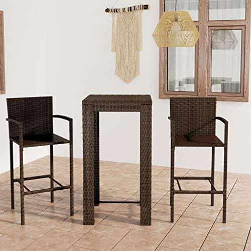 Runheo 3-TLG. Garten-Bar-Set mit Armlehnen, Poly Rattan Braun, 60x60x110cm Bartisch, robuste Outdoor Möbel für Balkon und Terrasse