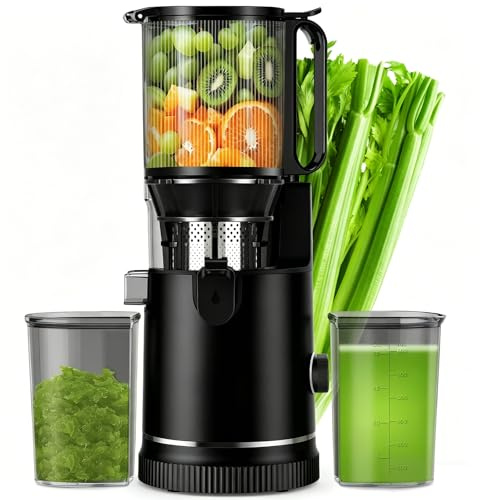 XTKKGFBIR SJ-065 Entsafter Slow Juicer, 400W, 152 mm XL-Einfüllschacht | Für ganze Früchte & Gemüse, hohe Saftausbeute, 3-in-1 Sieb für Saft, Sorbet & Nussmilch, BPA-frei, 1,8L, spülmaschinenfest
