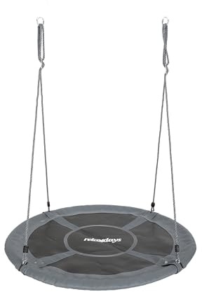 Relaxdays Nestschaukel, runde Hängeschaukel, XXL, bis 300 kg, Kinder & Erwachsene, verstellbar, Outdoor, Ø: 120 cm, grau