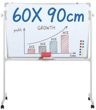 Tableau blanc mobile magnétique effaçable à sec sur roulettes, tableau blanc sur pied portable pour bureau école réunion formation, whiteboard mobile tableau de présentation magnétique (Blanc)