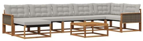 vidaXL Outdoor-Sofagarnitur mit Kissen 8 pcs Natürlich und Hellgrau, Robustes, modernes Outdoor-Sofa-Set, Gartenmöbel zum Entspannen, wetterfeste Lounge, ergonomische Sitze