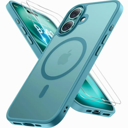 Miracase für iPhone 16 Hülle mit Magsafe[mit Panzerglas][TOP Militärschutz & Magnetkraft] Stoßfest Kratzfest mit Samtiger Haptik Extrem Langlebig Handyhülle für iPhone 16 6,1,Teal